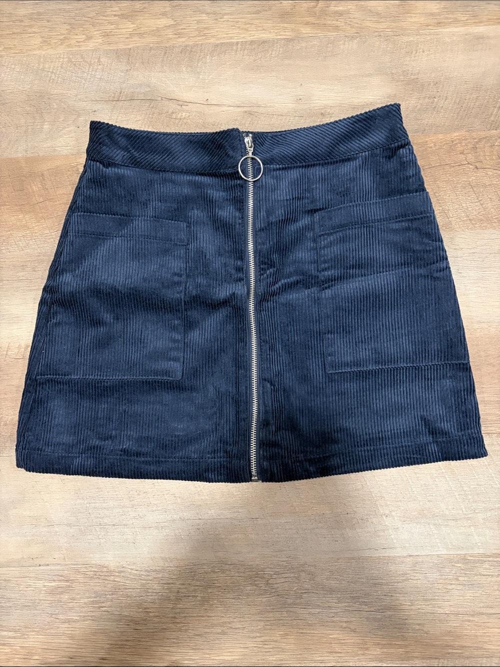 Blue Rain Navy Corduroy Mini Skirt with Front Ring-Zip